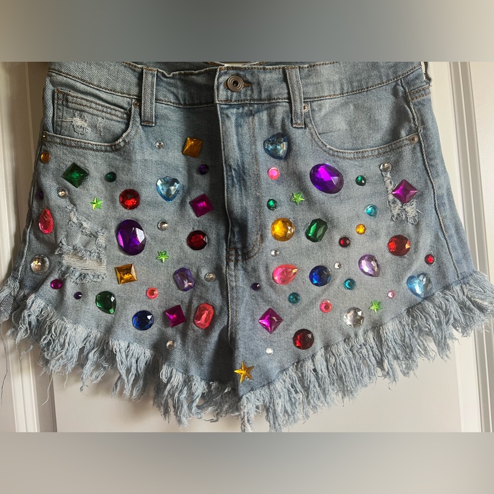 Denim Jeweled Shorts